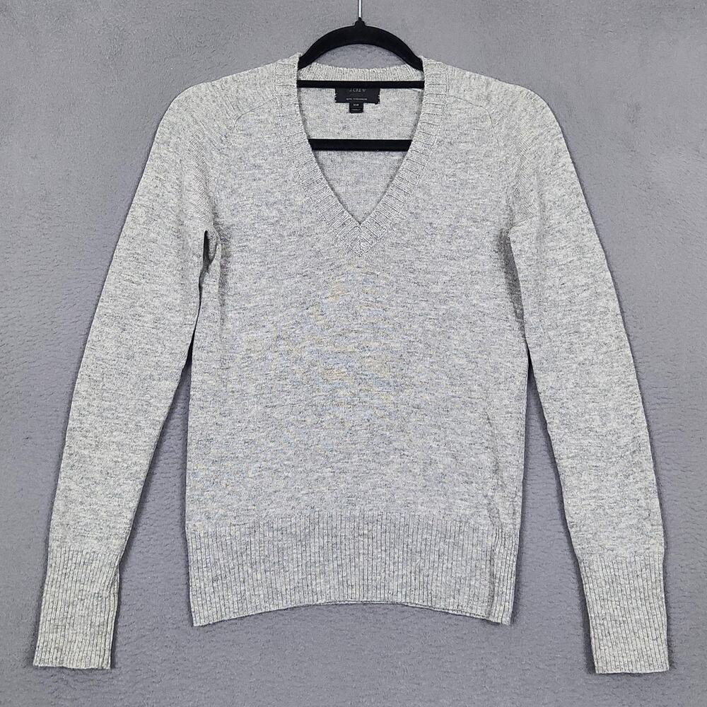 J Crew Sweater Womens 2XS Gray Wool Nylon Cashmere V Neck Pullover Knit Raglan